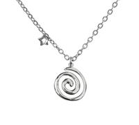 Niaspi Silver Vortex Clavicle Chain Necklace for Women Unisex Simple Titanium Steel Irregular Ocean Wave Round Shaped Pendant Necklaces Hollow Star Mother's Day Valentines Jewelry Gift