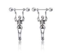 Niaspi Skeleton Dangle Nipple Bars Ring for Women Stainless Steel 16G Vintage Gothic Skull Halloween Drop Lightweight Nippering Barbell Piercing Body Jewelry