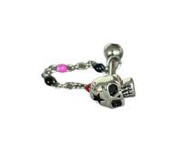 Niaspi Skull Head Tongue Ring 14G Gothic Skeleton with Bead Chain Dangle Straight Barbell Tongue Rings for Women Men Vintage Style Body Piercing Jewelry, 14G, Stainless Steel Copper, no gemstone