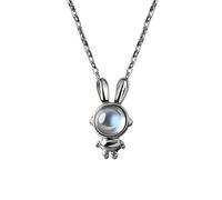 Niaspi Spaceman Rabbit On The Moon Pendant Necklace for Women Girls Teen Stainless Steel Hypoallergenic Dainty Moonstone Peter Pan Necklaces Cute Bunny Animal Easter Holiday Jewelry Gifts
