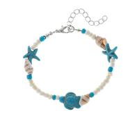 Niaspi Spiral Shell Turtle Beads Bracelets for Women Grils Unisex Bohemian Turquoise Beaded Chain Bracelet Handmade Adjustable Boho Retro Blue Sea Starfish Beach Bikini Accessories Jewelry Gifts