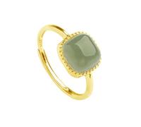 Niaspi Square Artificial Hetian Jade Finger Ring for Women Girls 14K Gold Plated Dainty Fashion Minimalist Adjustable Lucky Green Jade Open Band Stacking Rings Good Luck Stone Anniversary Jewelry