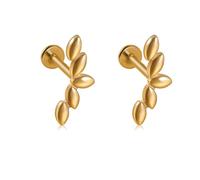 Niaspi Stainless Steel Leaf Cartilage Stud Earrings for Women 16G Flower Leaf Cluster Crawler Lip Rings Labret Monroe Studs Conch Helix Tragus Flat Back Earrings Studs Body Piercing Jewelry (Gold)