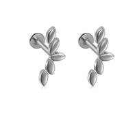 Niaspi Stainless Steel Leaf Cartilage Stud Earrings for Women 16G Flower Leaf Cluster Crawler Lip Rings Labret Monroe Studs Conch Helix Tragus Flat Back Earrings Studs Body Piercing Jewelry (Silver)