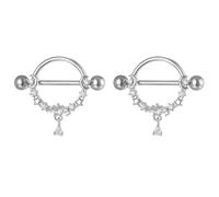 Niaspi Star Crescent Nipple Ring for Women Stainless Steel CZ Circle with Rhinestone Dangle Barbell Nipple Shield Ring 14G Moon Nipplering Piercing Jewelry