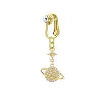 Niaspi Star Planet Dangle Fake Belly Button Rings for Women CZ Crystal Cosmic Planet Moon Belly Rings Non-Piercing Clip On Barbell Navel Piercing Body Jewelry