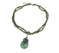 Niaspi Teardrop Resin Statement Necklace for Women Bohemian Multi Layered Rice Bead Adjustable Necklaces Traditional Ethnic Crystal Cherry Flower Peacock Pendant Jewelry Gift (Green)