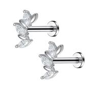 Niaspi Titanium Leaf Labret Stud, Crystal Marquise Leaves Silver 10mm