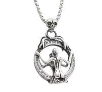 Niaspi Vintage Skull Mirror Pendant Necklace for Women Unisex Gothic Halloween Easter Statement Skeleton Devil Magic Mirror Statement Necklaces Costume Decor Jewelry Gift(Silver)