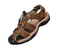 NIAVIS Sports Outdoor Sandals Summer Men's Beach Shoes Closed-Toe Shoes Leather Casual Trekking Walking Hiking Touch Close Strap Sandals For Men,dark Brown,46, 13 UK X-Wide
