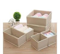 NIAWECAN 6 Pack Drawer Organiser, Foldable Wardrobe Storage Organiser, Fabric Drawer Dividers, Baby Clothes Storage Box, Clothes Organizer for Underwear, Bras, Socks, Ties, Scarves (Khaki, 3 Size)