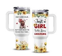 NIAXAUYT Chicken Gifts for Women - Chicken Tumbler Cup 40 oz - Funny Gifts for Chickens Lovers/Mom/Lady - Just a Girl Who Loves Chickens Themed Stainless Steel Mug, Sunflower