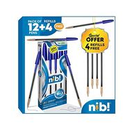 nib! Ballpoint Pen, Comfortable Biro Pens, Medium Point (1.0mm), EveryDay Writing Pens with Clear Barrel 4 Refills, Ideal for School, University, and Office work (Pack of 12, Blue)