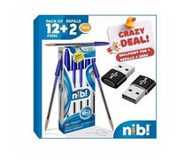 nib! Combo Crazy Deal Ballpoint Pens Blue Pack of 12+ 2 Refills and USB C to USB A Adopter Pack of 2 Comfortable Biro Pens, Medium Point (1.0mm), BLU12+USB