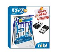 nib! Combo Crazy Deal Ballpoint Pens Blue Pack of 52+ 2 Refills and USB C to USB A Adopter Pack of 2 Comfortable Biro Pens, Medium Point (1.0mm), BLU52+USB