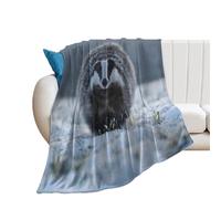 NIBABA Badger Running Snow Winter Blanket Fuzzy Throws, Soft Blankets for Men Women Boys Girls, Cozy Plush Comfy Microfiber Throw Blanket for Couch Sofa Bed 60x80inches (150x200cm)
