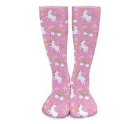NIBABA Knee Socks for Women And Men, Rainbow Pink Unicorn Print, Running Socks, Support Stockings for Sports, Hiking, Travel, Cycling, Yoga, 16inch -(40cm)