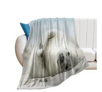 NIBABA Young Cute Grey Seal Pup Blanket Fuzzy Throws, Soft Blankets for Men Women Boys Girls, Cozy Plush Comfy Microfiber Throw Blanket for Couch Sofa Bed 60x80inches (150x200cm)