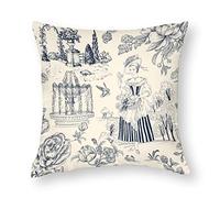 NIBABAEU Cushion Covers 1 PCs Toile De Jouy French Decorative Pillow Covers 12"x12" Soft Polyester Square Pillow Cases for Living Room Sofa Couch Bed Pillowcases
