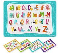 NiBaby 4-Pack Non-Slip Educational Placemats for Children, PU Leather | Washable and Foldable Learning Mats Featuring the Alphabet, Numbers, Shapes and Colours for Toddlers and Young Children
