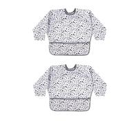 Nibble & Roar ®️ Baby Weaning Bib with Sleeves -Waterproof Bibs 6-24 Months, Baby Lead Weaning, Coverall Bibs for Baby Feeding, Long sleeve Bib Washable Stain Resistant (DalmatianTWIN PACK)