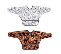 Nibble & Roar®️ Sleeved Bib Weaning Bib Baby Bib Toddler Bib Washable Wipeable Stain and Odour Resistant 6-24 months TWIN PACK (Dalmatian & Tiger)