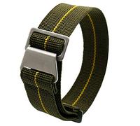 NIBD 60's French Troops Parachute Special Elastic Nylon Watch Band Man's Universal Hook-and-Loop Nylon Strap 20/21/22mm(21mm, Green with Yellow)
