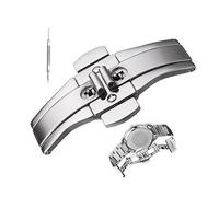 NIBD Nice Pies Stainless Steel Butterfly Buckle Push Button Folding Deployment Clasp for Steel/Ceramic Watchband, Slive, 21mmx6mm