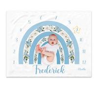 NIBESSER Custom Baby Monthly Milestone Blanket - Flannel, Throw Blanket, 100 cm x 75 cm, Blue, Baby, Toddler