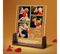 NIBESSER Personalized for Dad from Daughter & Son Custom Acrylic Plaque with Photos for Men Picture Frame with Photos Personalized Birthday Gifts for Dad with Night Light