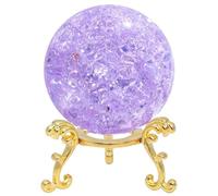 NIBHZ 40mm Ice Cracked Crystal Ball Paperweight Crystal Glass Sphere with Stand Home Decor Fengshui Accessories Rockery Ornament,purple