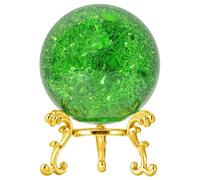 NIBHZ 40mm Ice Cracked Crystal Ball Paperweight Crystal Glass Sphere with Stand Home Decor Fengshui Accessories Rockery Ornament,green
