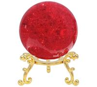 NIBHZ 40mm Ice Cracked Crystal Ball Paperweight Crystal Glass Sphere with Stand Home Decor Fengshui Accessories Rockery Ornament,red