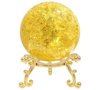NIBHZ 40mm Ice Cracked Crystal Ball Paperweight Crystal Glass Sphere with Stand Home Decor Fengshui Accessories Rockery Ornament,yellow