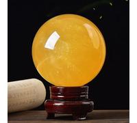 NIBHZ Crystal Ball Yellow Quartz Natural Citrine Round Ball Lucky Charm Feng Shui Crystal Ball Natural Crystal Ornament with Base,6.6 in