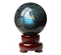 NIBHZ Labradorite Ball Natural Quartz Sphere Crystal Ball with Wooden Base,60mm