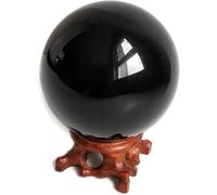 NIBHZ Obsidian Crystal Ball Obsidian Sphere Obsidian Ball with Peana Desktop Decoration Glass Sphere Obsidian Glass Wood Decoration,Black,70mm