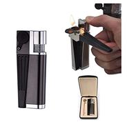 Niblido 2023 New Portable Hitter Lighter,2 in 1 Metal Lighter with Rotatable Tube, Foldable Butane Torch Lighter w/Soft Flame, for Outdoor Indoor Use (02Black), 96mm x36mm