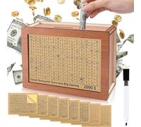 Niblido Cash Vault Wooden Savings Box, 10000, Dollar/Euros, 20cm x 14.5cm x 7.6cm, Children and Adults