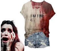 Niblido I'm Fine Bloody Shirt Women Funny Halloween Blood Horror Clothes Gift Blood Splatter Top,Halloween Shirts,Bloody Problem Solved T Shirt (UK, Alpha, L, Regular, Regular, Bloody)
