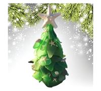 Niblido Sea Glass Christmas Tree, Beautiful Teal Beach Ornament, Star Gift, Crystal Blue Green Decoration (5.9in, Green)
