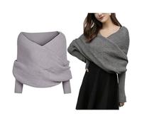 Niblido Sweater Scarf with Sleeves, Women Knit Sweater Tops Scarf, Winter Multifunctional scarf with sleeves,Winter Warm Solid Color Knitted Wrap (Grey)