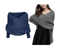 Niblido Sweater Scarf with Sleeves, Women Knit Sweater Tops Scarf, Winter Multifunctional scarf with sleeves,Winter Warm Solid Color Knitted Wrap (Navy)