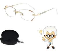 Niblido Tknecessary Reading Glasses, Tknecessary Anti Blue Light Reading Glasses, Women's Diamond Rimless Presbyopia Glasses (Gold, 3.5, x)