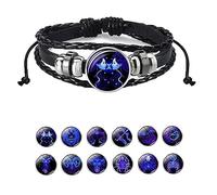 Niblido Zodiac Signs Spirit Bracelet, Handmade Woven Multilayer Adjustable 12 Constellation Zodiac PU Leather Bracelets Unisex, Glow in the Dark Zodiac Jewelry Gifts For Women Men (Gemini)