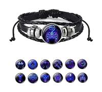 Niblido Zodiac Signs Spirit Bracelet, Handmade Woven Multilayer Adjustable 12 Constellation Zodiac PU Leather Bracelets Unisex, Glow in the Dark Zodiac Jewelry Gifts For Women Men (Scorpio)