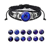 Niblido Zodiac Signs Spirit Bracelet, Handmade Woven Multilayer Adjustable 12 Constellation Zodiac PU Leather Bracelets Unisex, Glow in the Dark Zodiac Jewelry Gifts For Women Men (Leo)