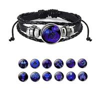 Niblido Zodiac Signs Spirit Bracelet, Handmade Woven Multilayer Adjustable 12 Constellation Zodiac PU Leather Bracelets Unisex, Glow in the Dark Zodiac Jewelry Gifts For Women Men (Aquarius)