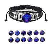 Niblido Zodiac Signs Spirit Bracelet, Handmade Woven Multilayer Adjustable 12 Constellation Zodiac PU Leather Bracelets Unisex, Glow in the Dark Zodiac Jewelry Gifts For Women Men (Taurus)