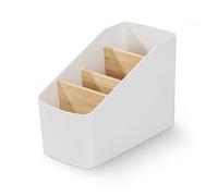 Niboken Remote Control Holder, Desk Storage Organizer Box Container, Plastic Desktop Caddy with 4 Compartments Fits TV Remotes, Media Controllers, Office Supplies, Makeup Brush